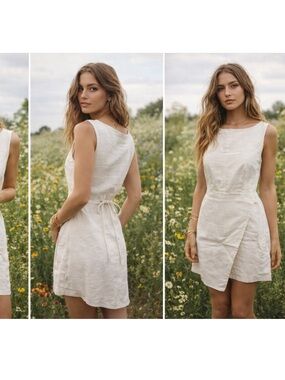 Free People Cream Linen Wrap Mini Dress